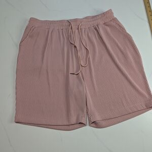 Coofandy Pink Drawstring Ribbed Stretch Waist Casual Pocket Shorts, Size XL